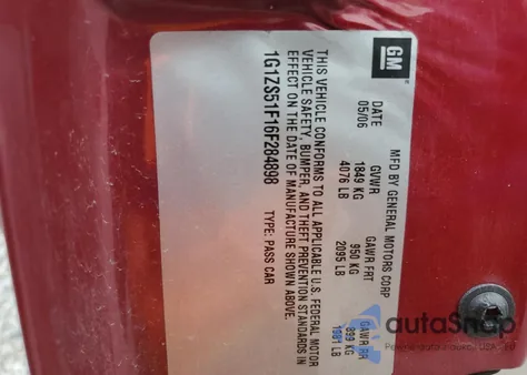 2006 Chevrolet Malibu Ls z USA, uszkodzony, nr VIN 1G1ZS51F16F284898